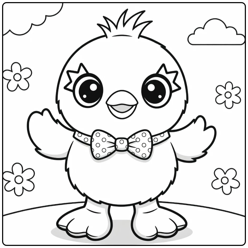Ducky coloring page cute duck with strik and flowers