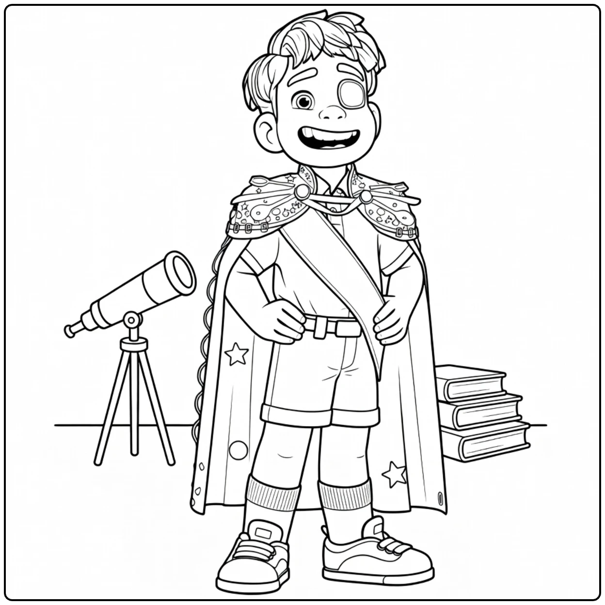 Elio Solis a Happy Adventurer with Cape coloring page