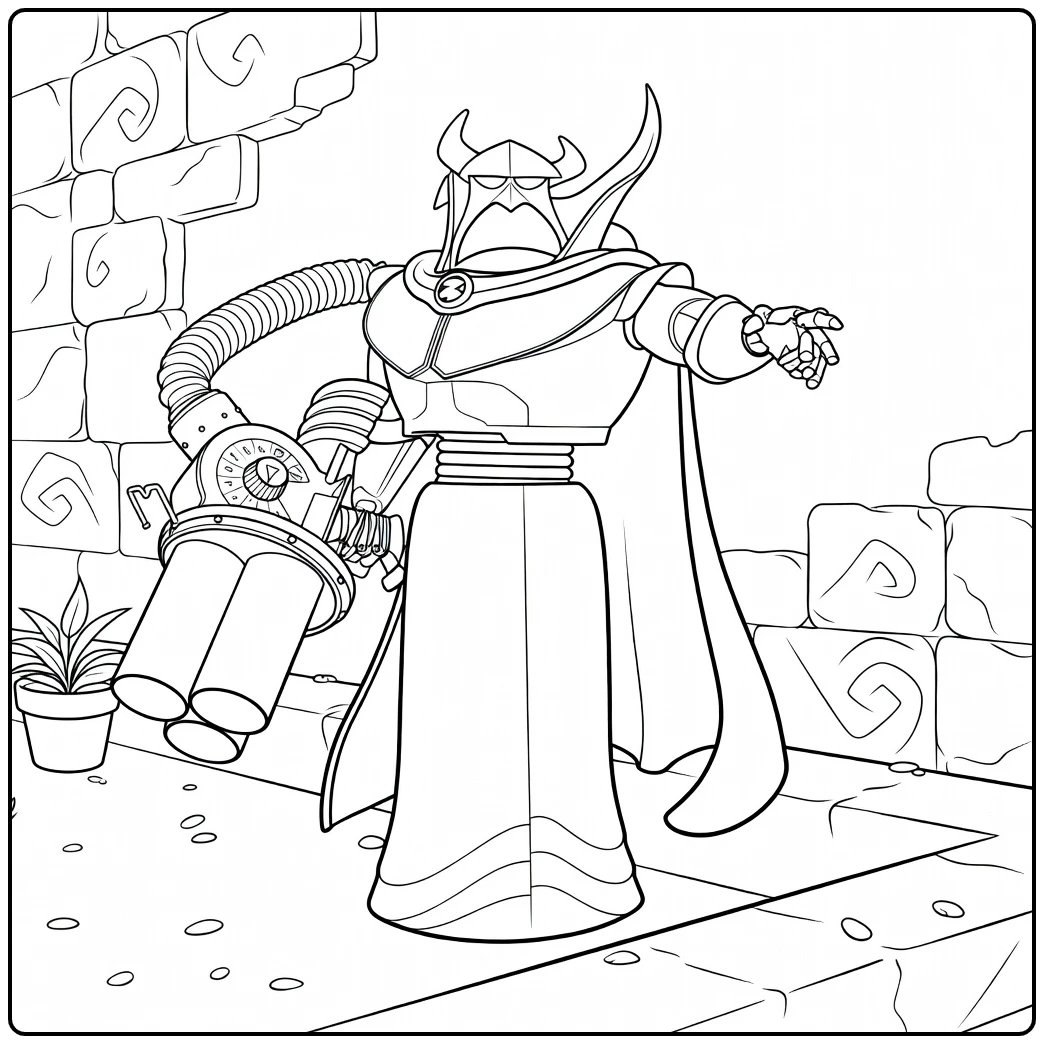 Emperor Zurg coloring page with stenen muur and plant