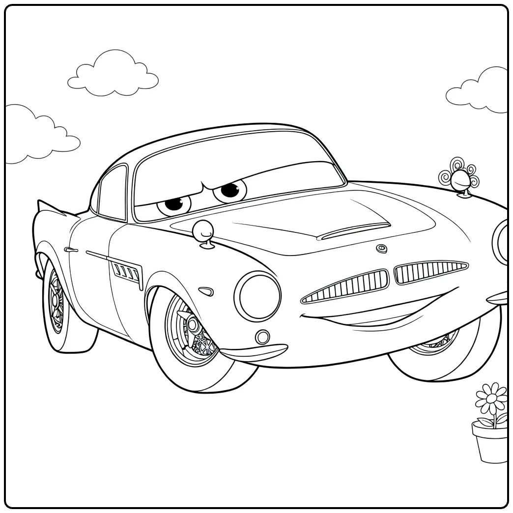 Finn McMissile coloring page of spionage car with clouds