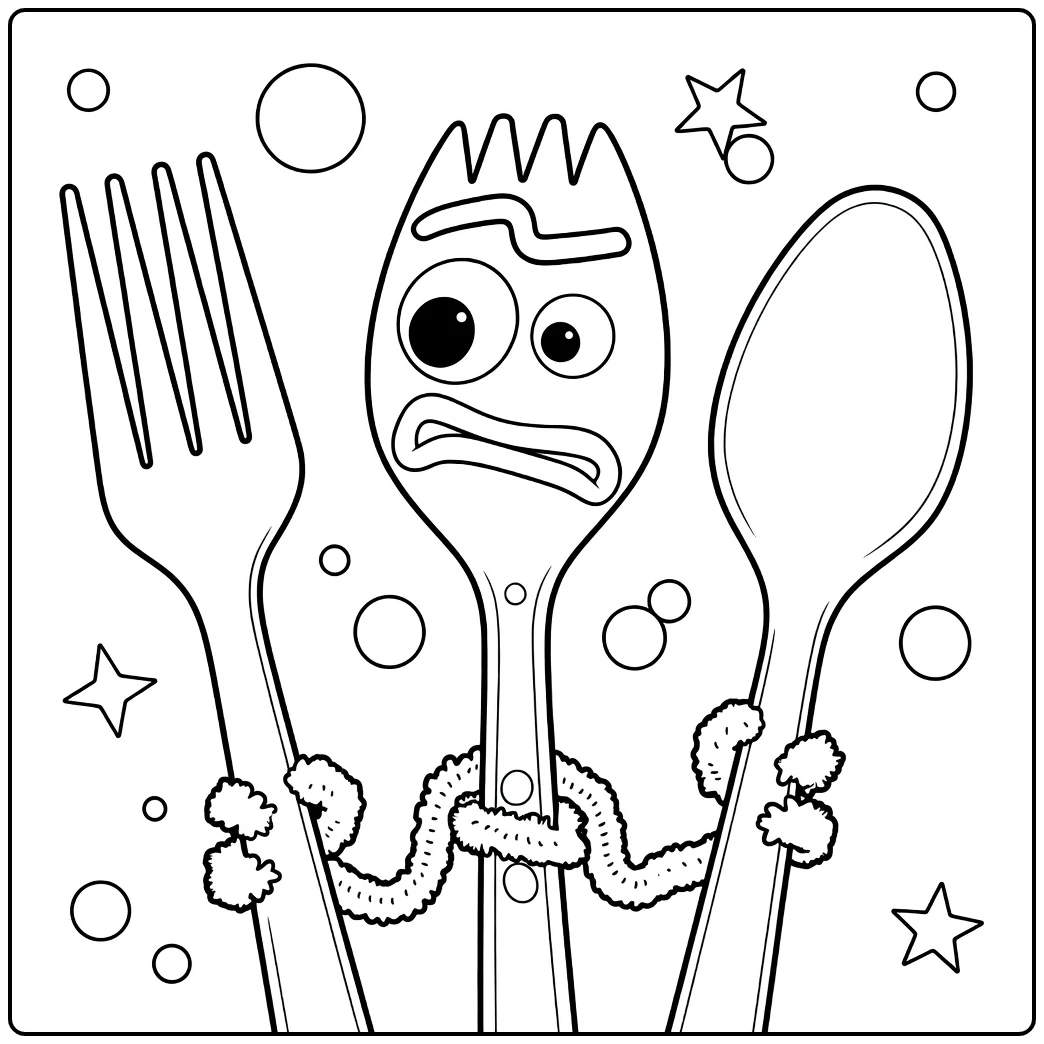 Forky coloring page with vork lepel and stars