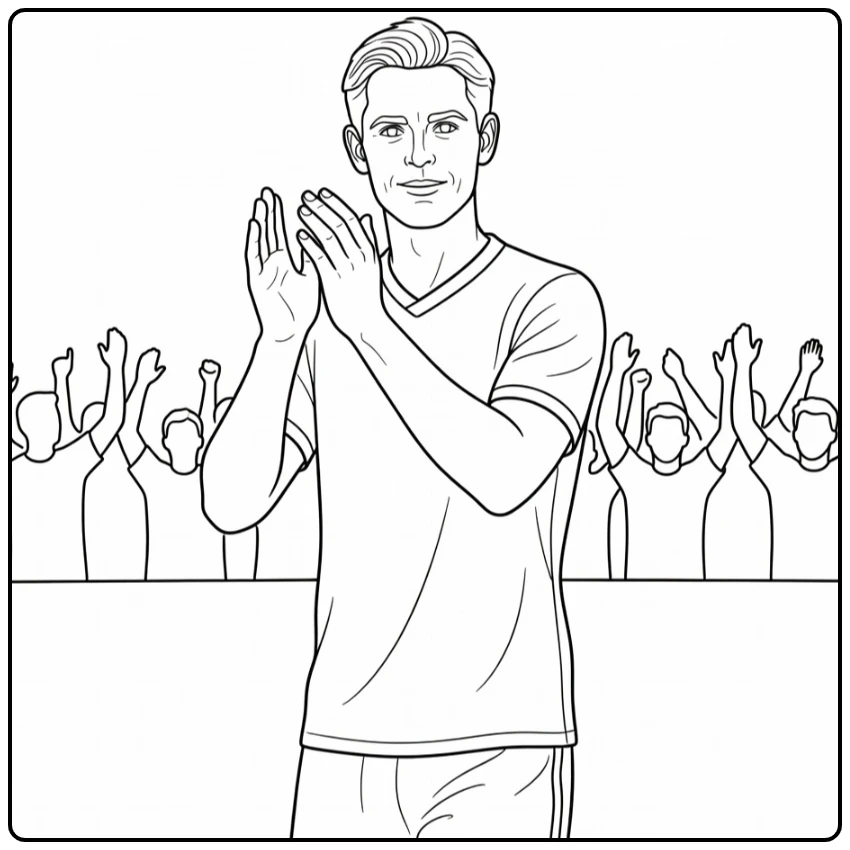 Supporter coloring page of Frenkie de Jong applauding the fans