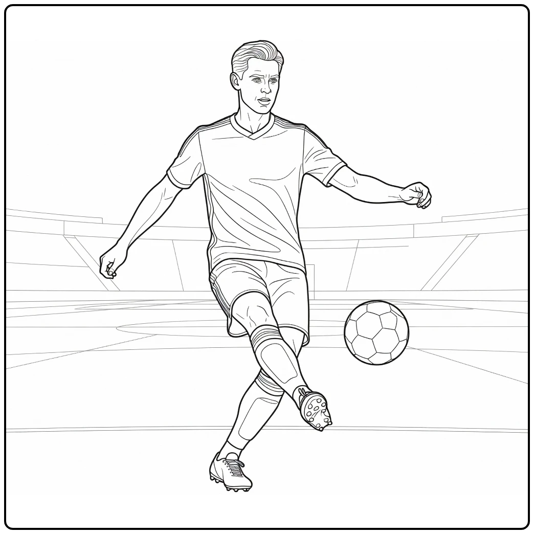 Frenkie de Jong coloring page featuring an accurate soccer pass