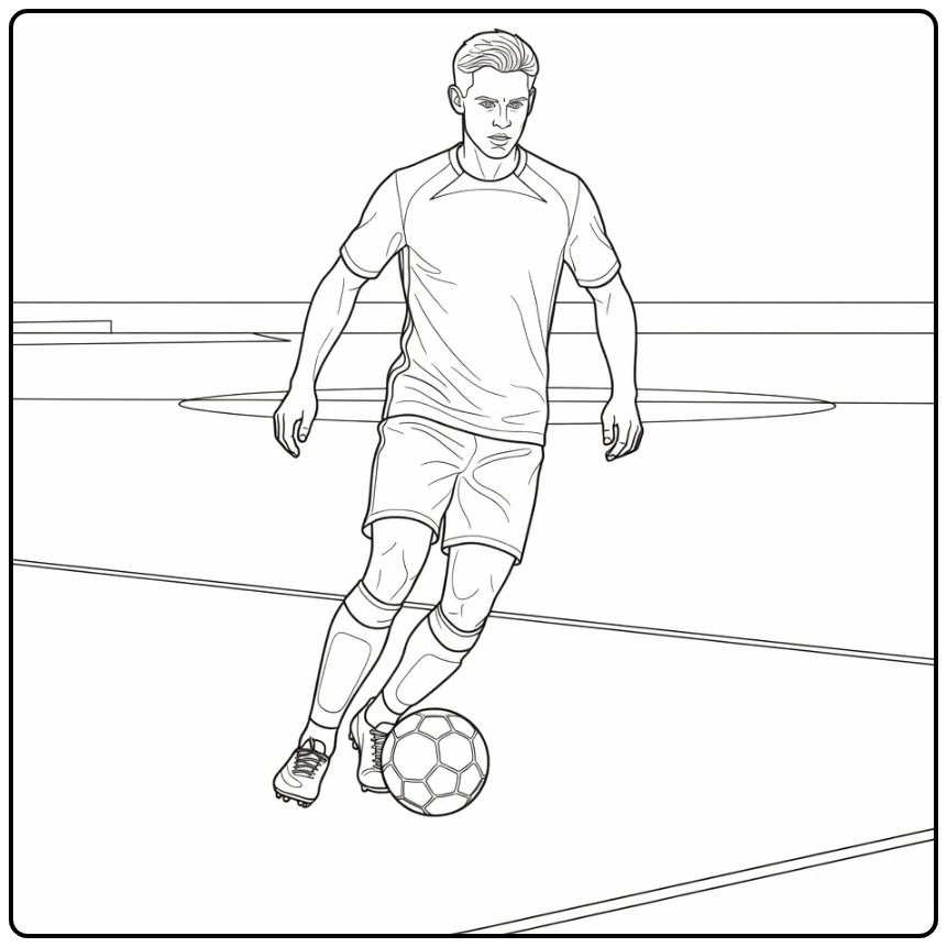 Frenkie de Jong coloring page showing a composed midfield dribble