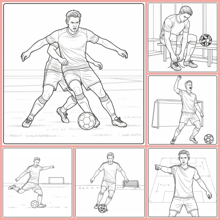 Frenkie de Jong coloring page collection preview with passes and dribbles