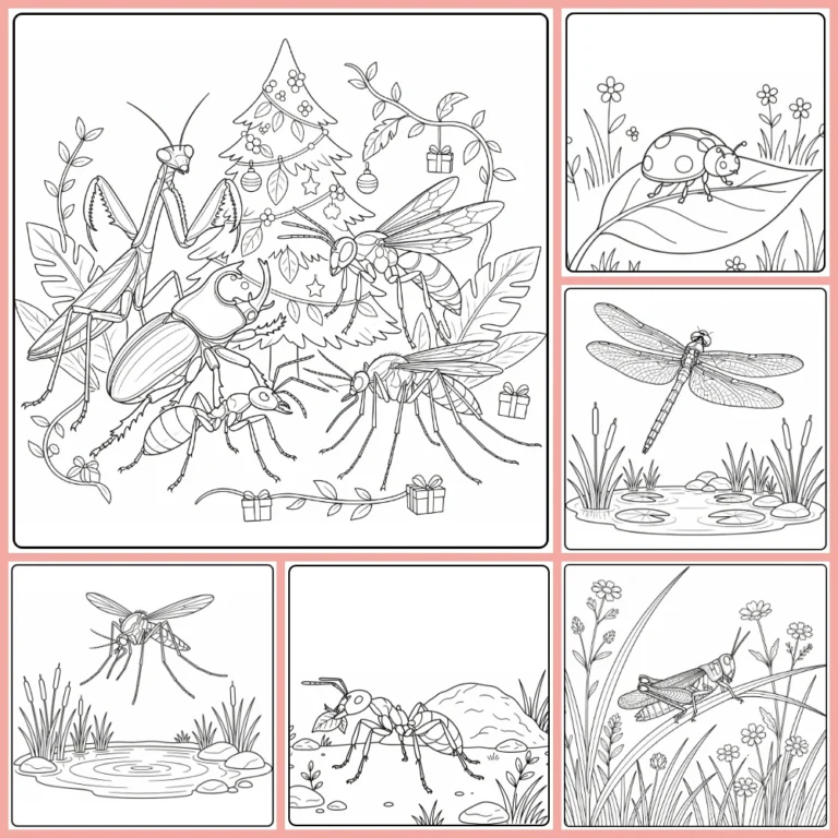 Insect coloring page collection preview with garden insects