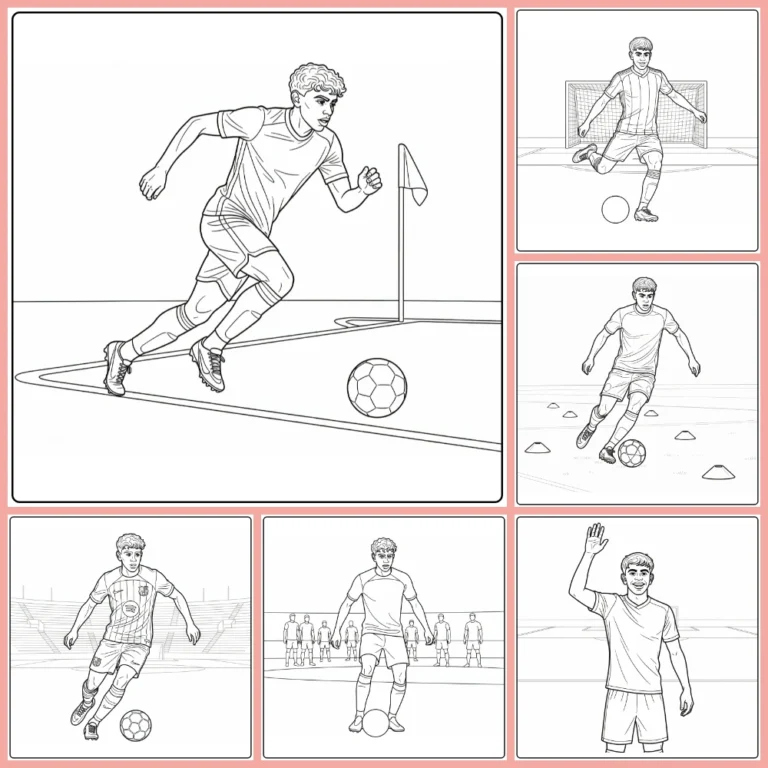 Lamine Yamal coloring page collection preview with soccer scenes
