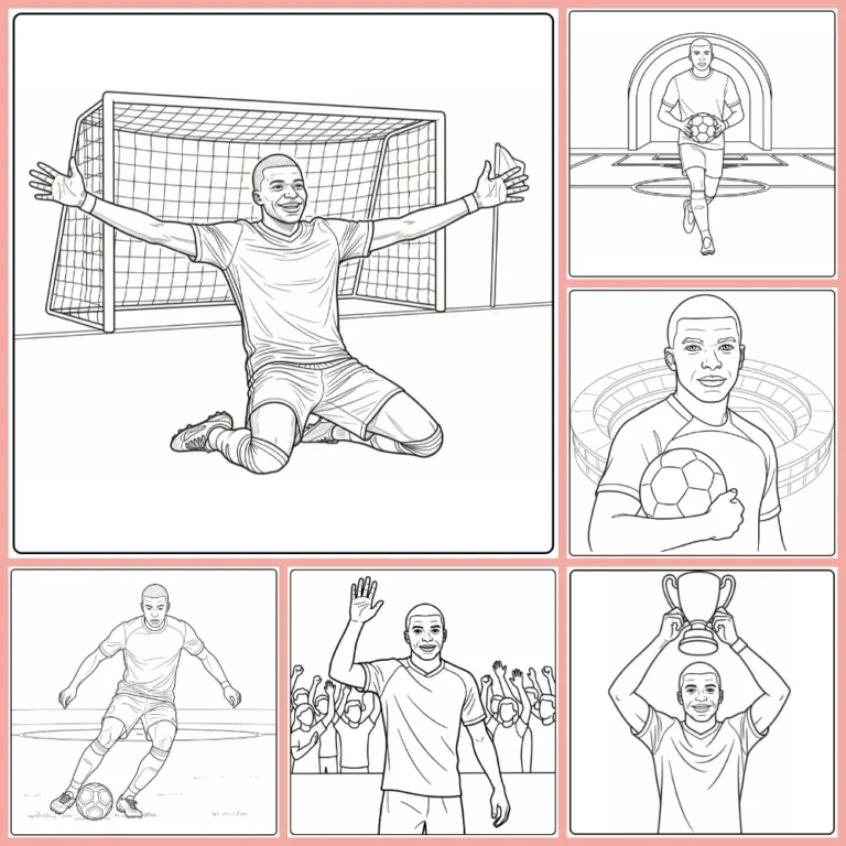 Kylian Mbappe coloring page collection preview with soccer action