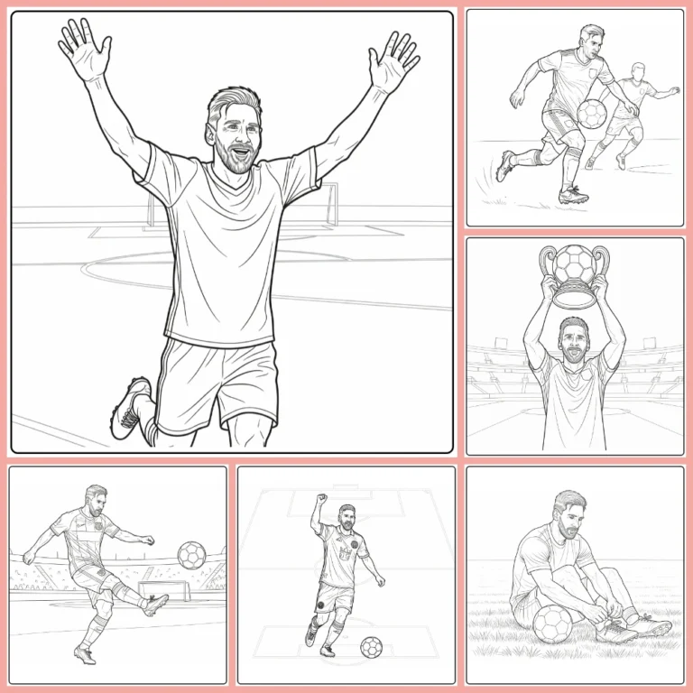 Lionel Messi coloring page collection preview with soccer action