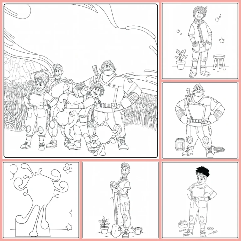 Strange World coloring page collection preview with the Clade family
