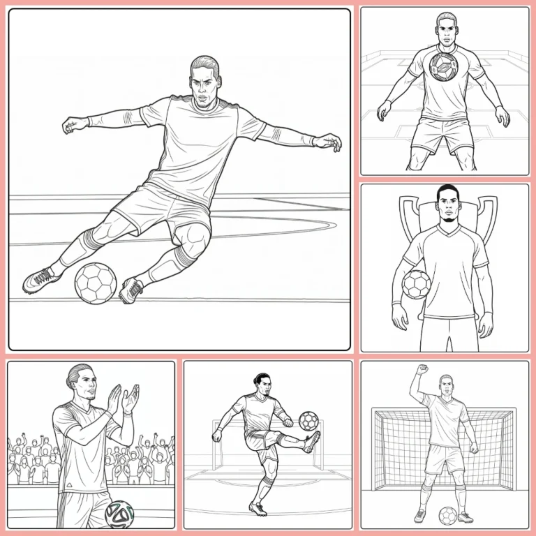 Virgil van Dijk coloring page collection preview with defensive action