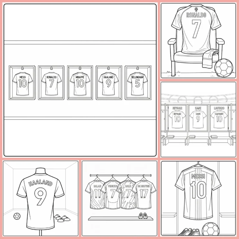 Soccer jersey coloring page collection preview with famous player shirts