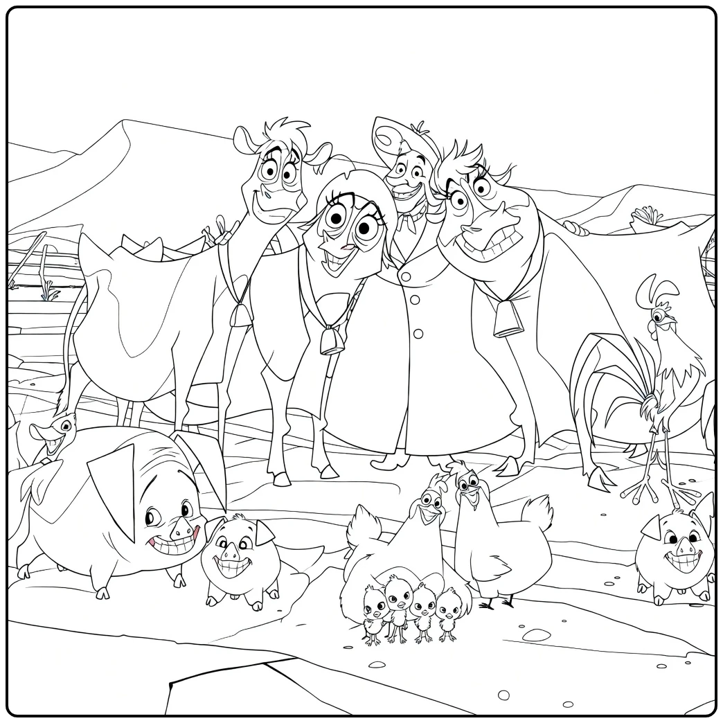 home on the Range Cheerful Ranch Animals coloring page