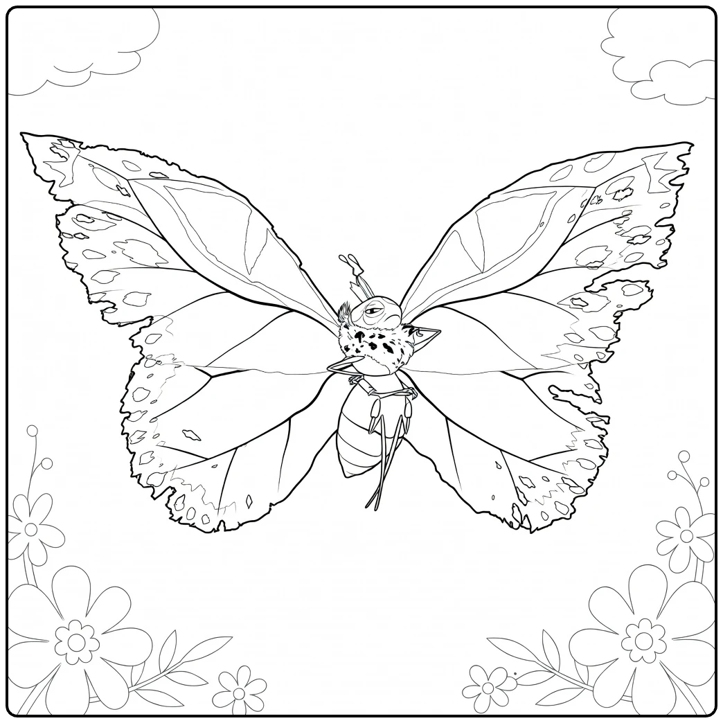 Insect King coloring page of vlinder with flowers