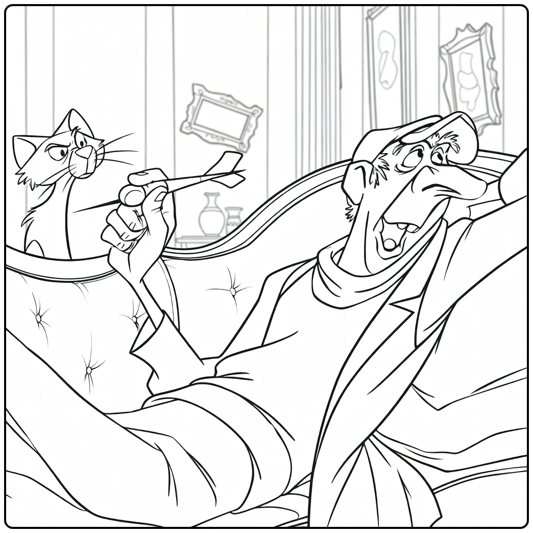 jasper Angry Cat with Pijl and Man on Couch coloring page