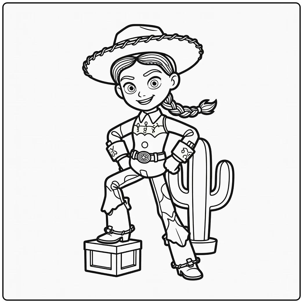 Jessie coloring page dappere Jessie on krat with cactus