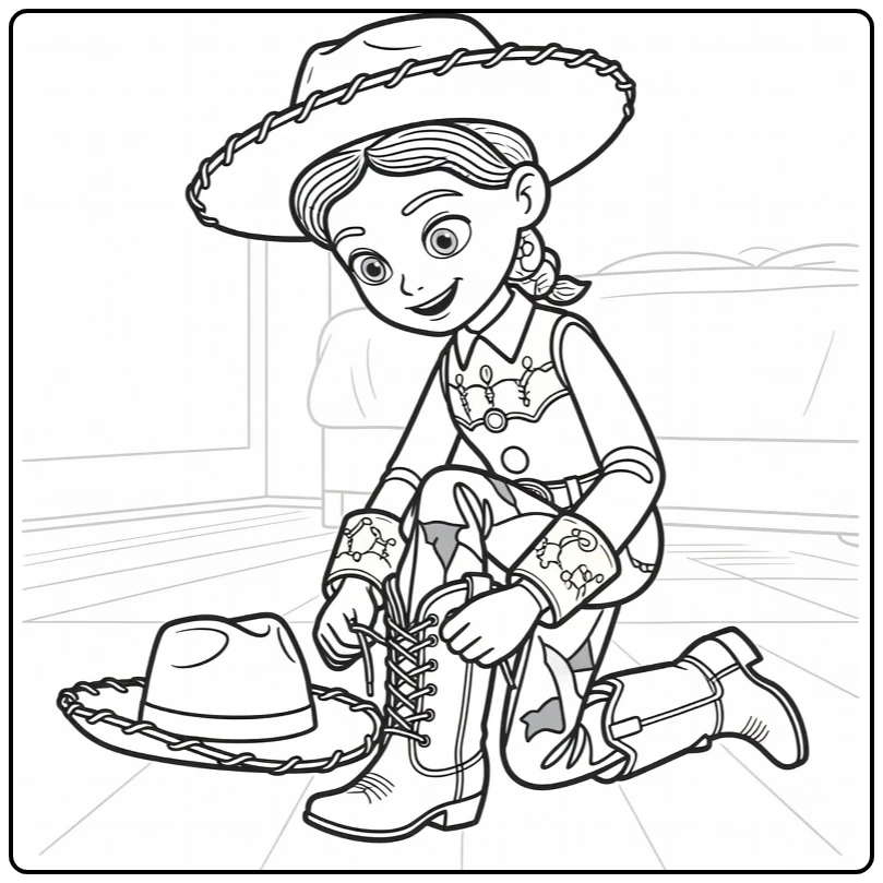 Jessie coloring page of Jessie die haar laars strikt