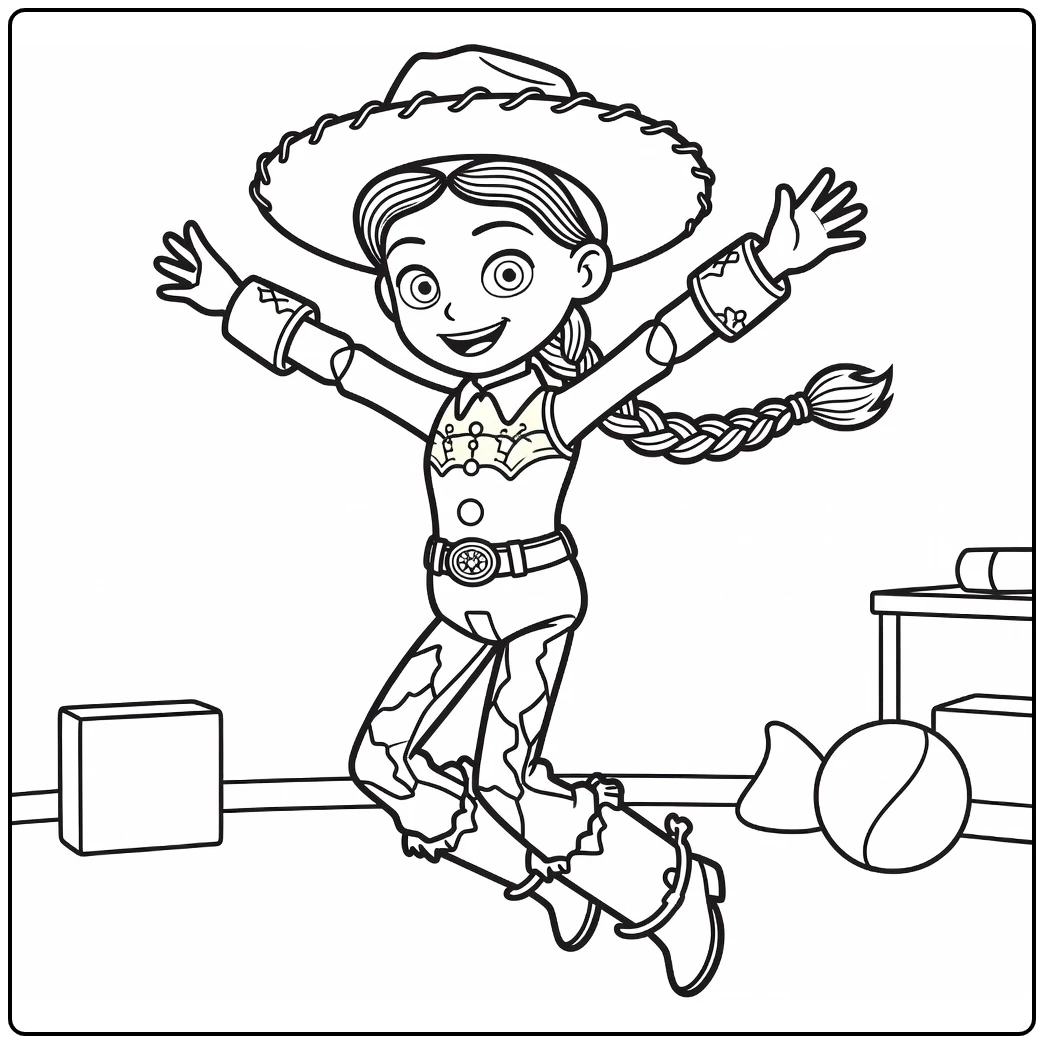 Jessie coloring page of cheerfully springende Jessie with vlecht