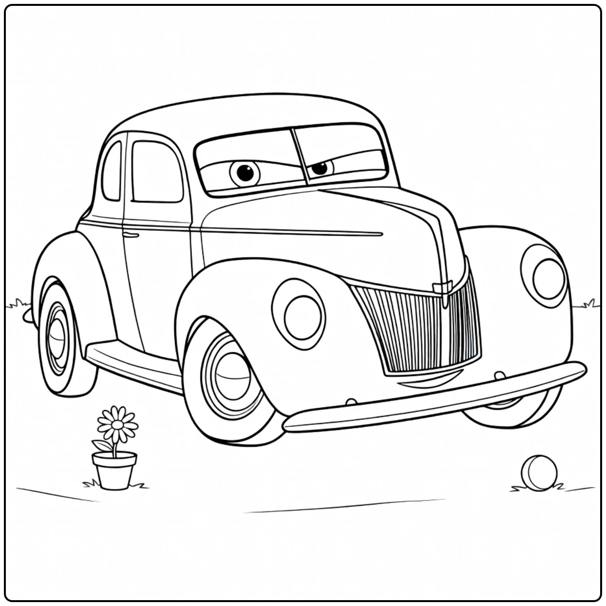 Junior Moon coloring page of car with ogen and bloem