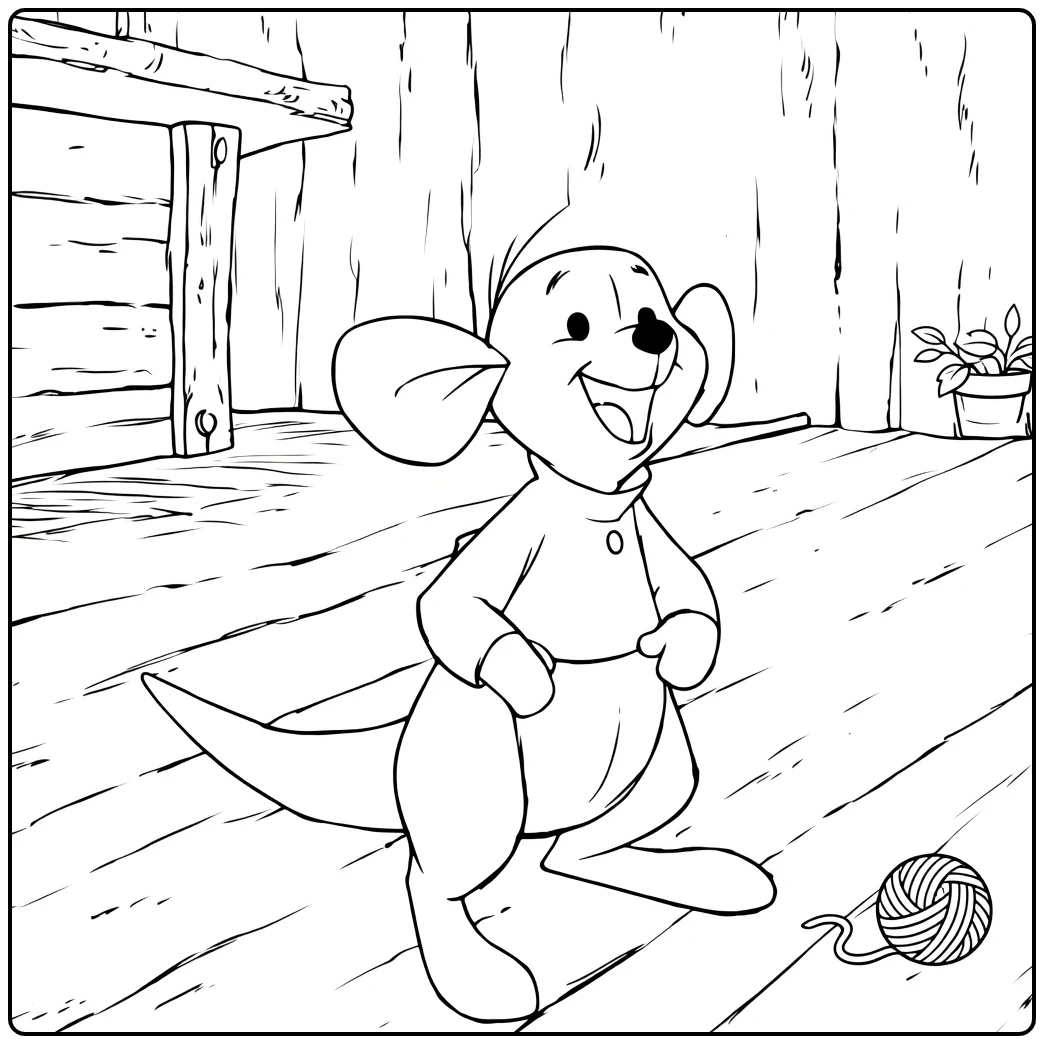 Kanga Cheerful Kangaroo on Wooden Floor coloring page