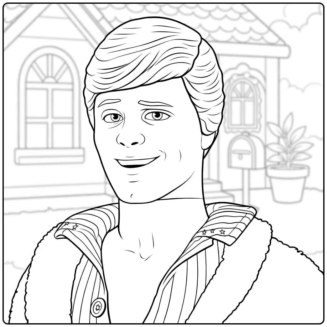 Ken coloring page smiling man with golvend haar for huis