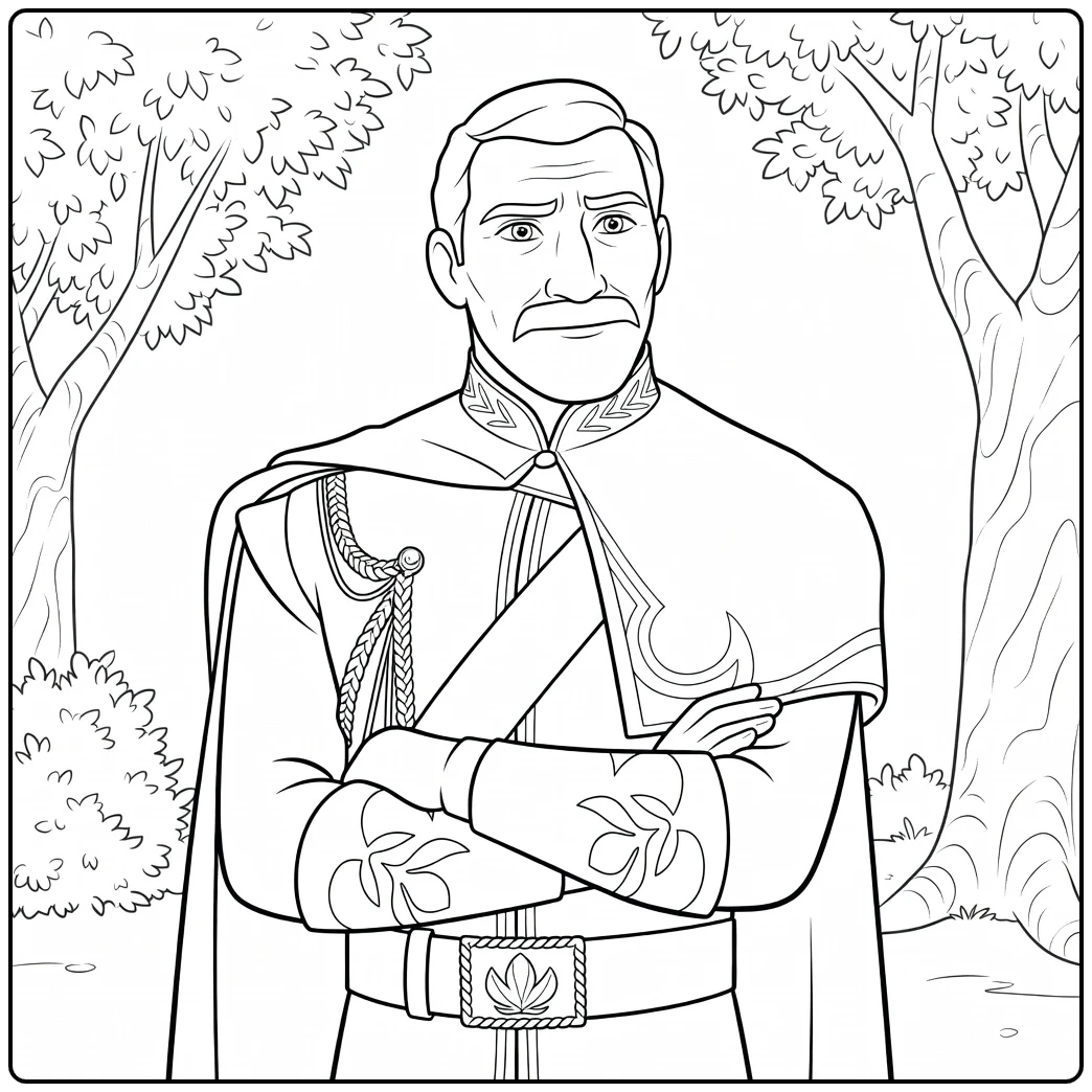 King Runeard coloring page of trotse koning with arms gekruist