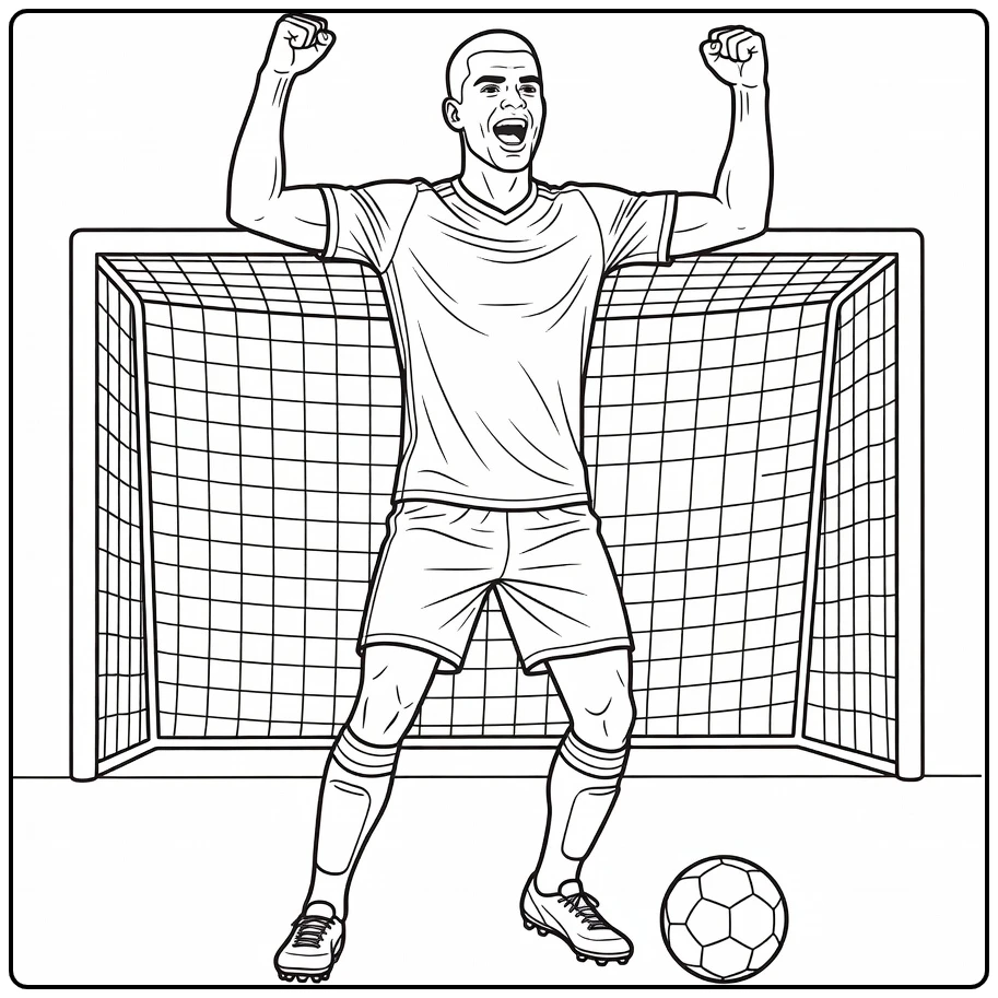 Gakpo coloring page featuring Cody in a goal celebration