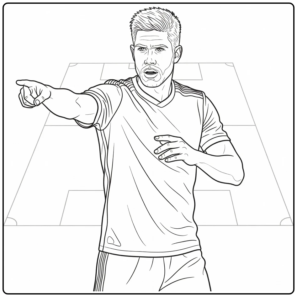 Playmaker coloring page with Kevin De Bruyne directing his teammates