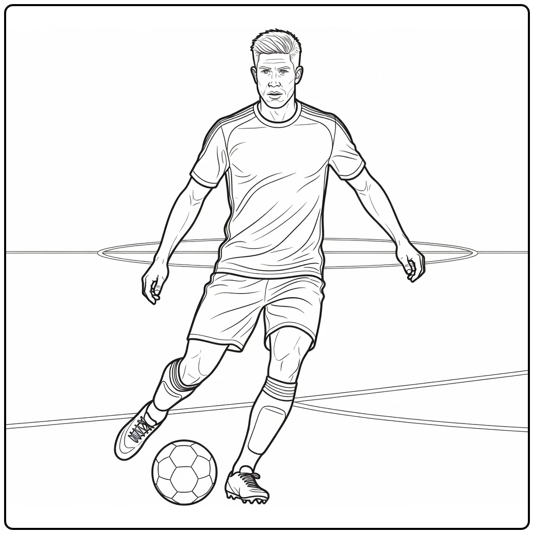 Kevin De Bruyne coloring page showing him preparing a pass