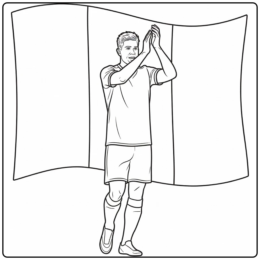 Supporter coloring page of Kevin De Bruyne applauding in his soccer uniform
