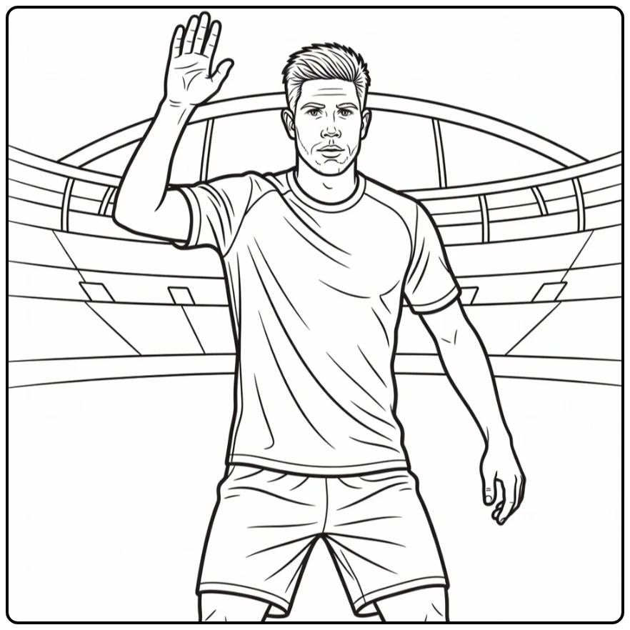 Kevin De Bruyne coloring page with the midfielder calling for a pass