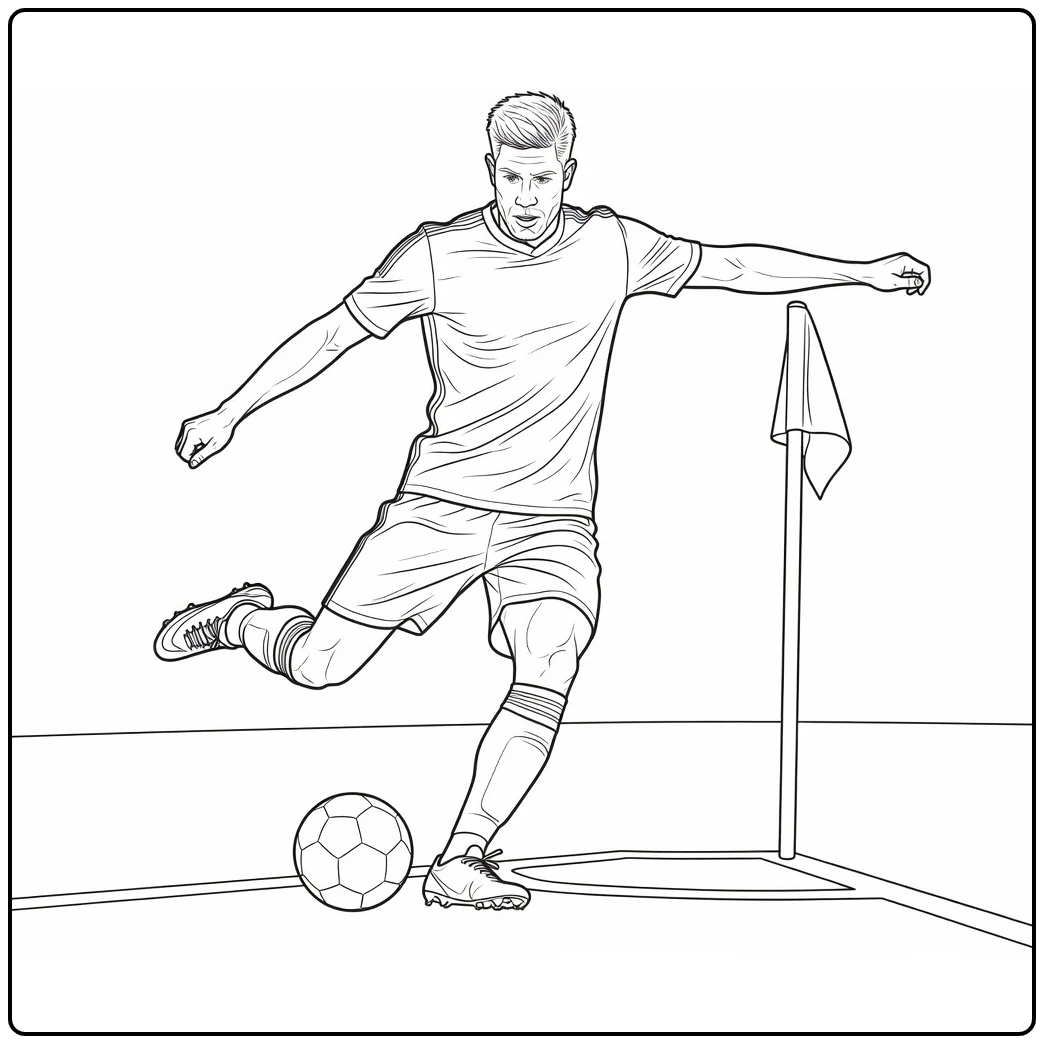 Kevin De Bruyne coloring page as he takes a corner kick