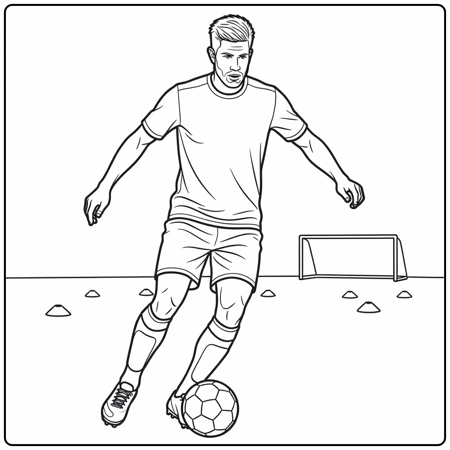 Training coloring page with Kevin De Bruyne controlling a soccer ball
