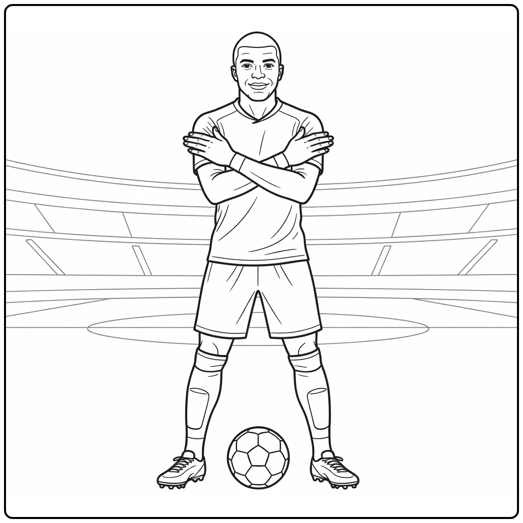 Mbappe coloring page featuring Kylian in his goal celebration pose