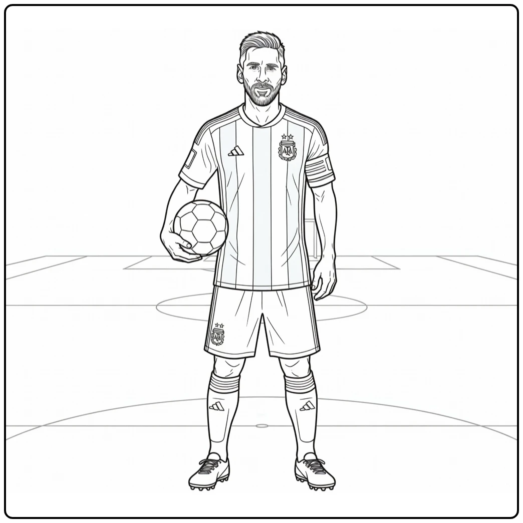 Lionel Messi Argentina coloring page showing a captain with the ball