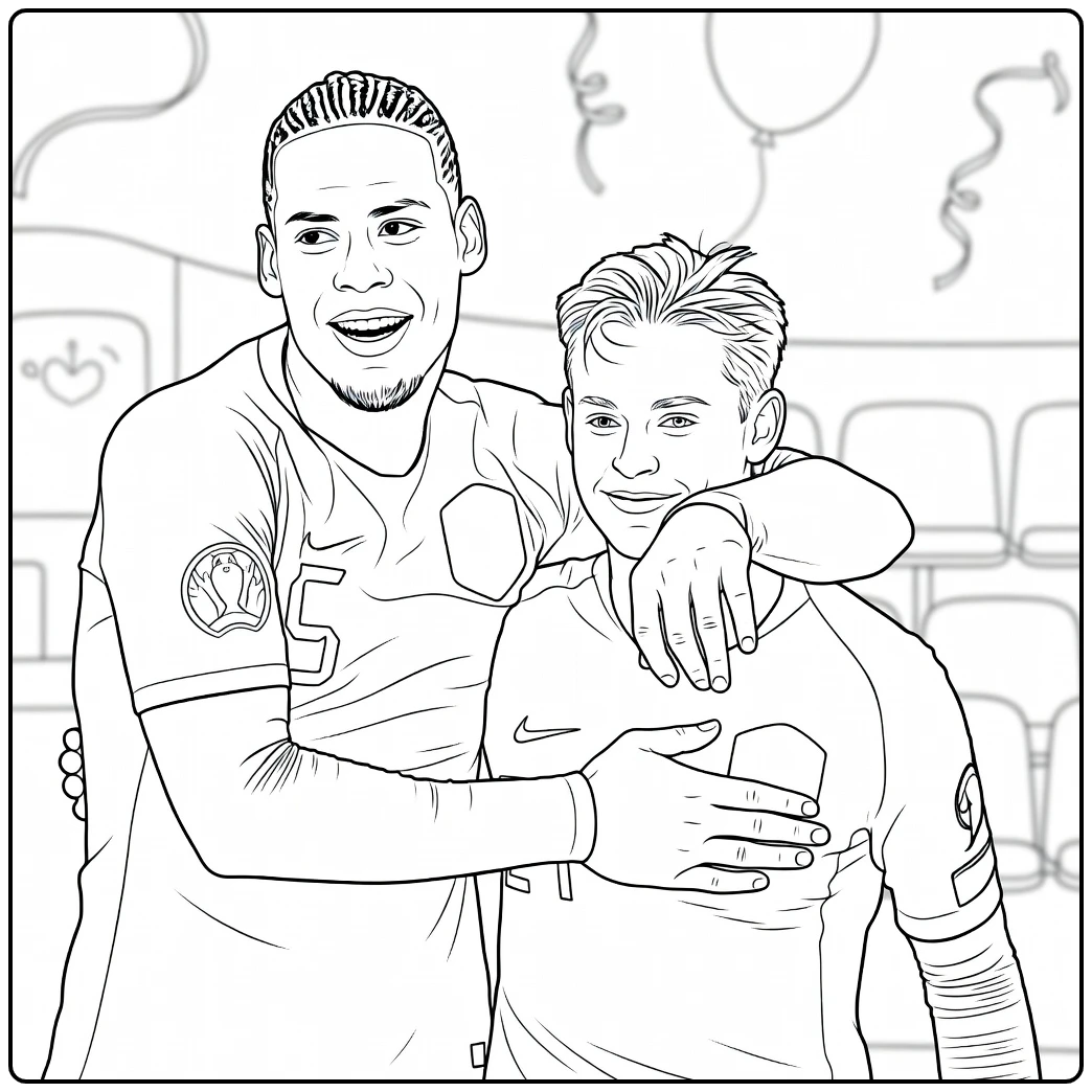 Netherlands national team coloring page showing two players celebrating