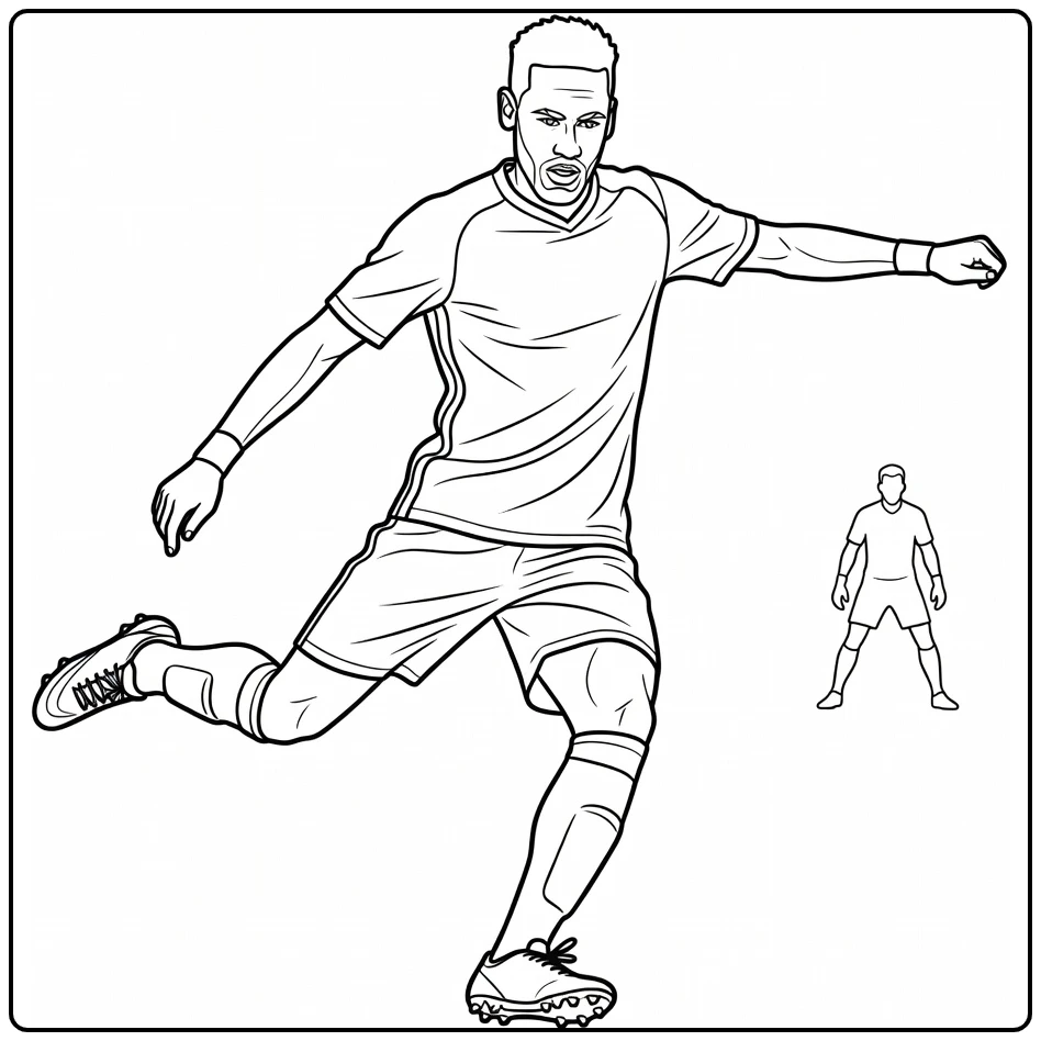 Action coloring page of Neymar preparing a shot on goal