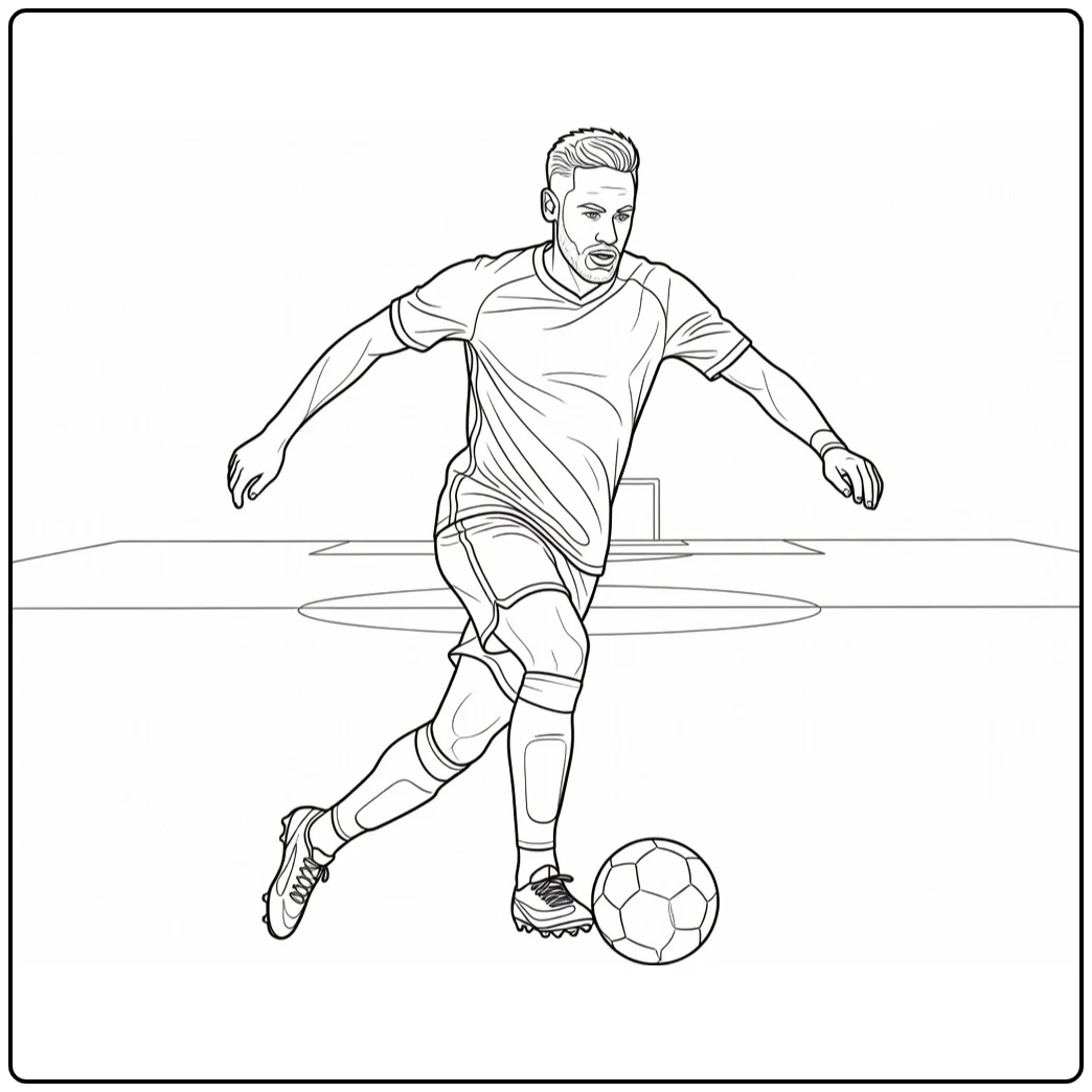 Neymar coloring page showing a stylish dribble on the field