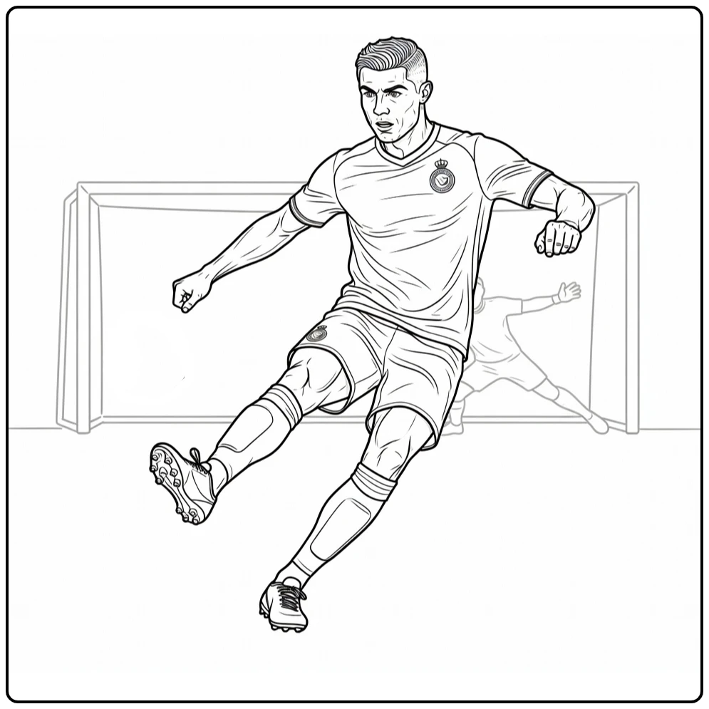 Cristiano Ronaldo Al-Nassr coloring page showing a shot