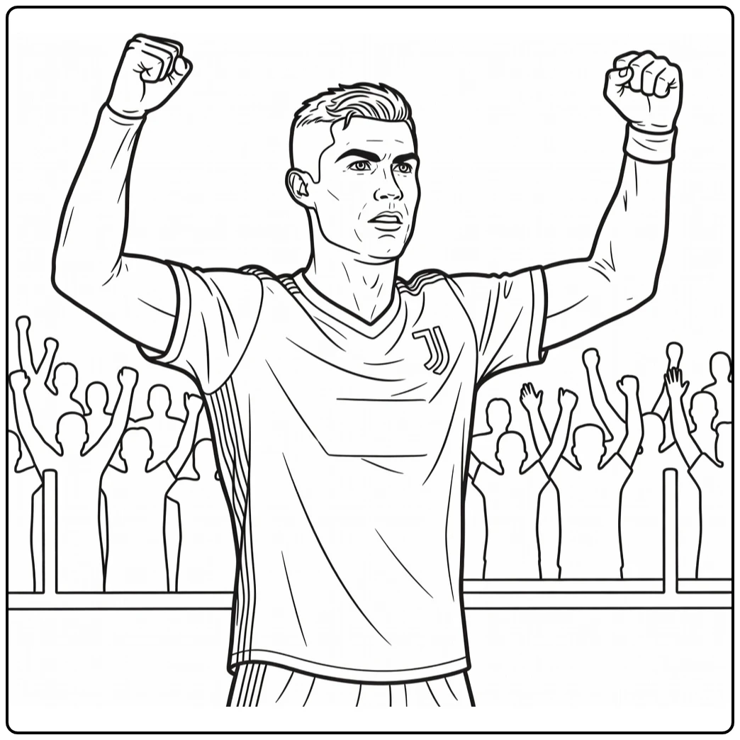 Cristiano Ronaldo Juventus coloring page showing a goal celebration