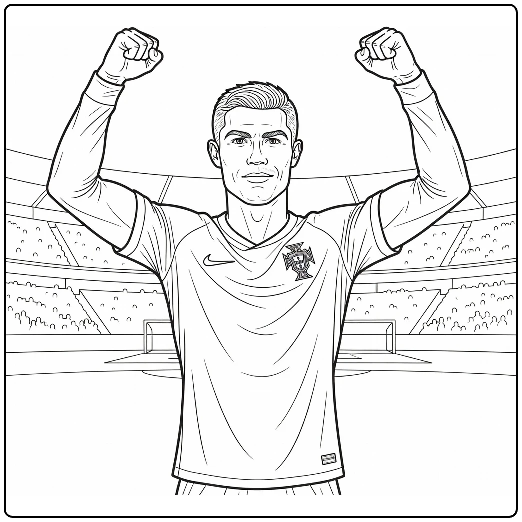Cristiano Ronaldo Portugal coloring page showing a celebration