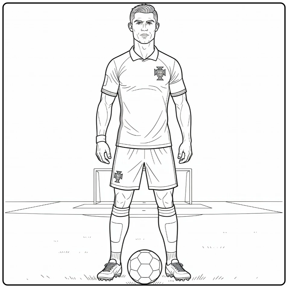 Cristiano Ronaldo Portugal coloring page with a soccer ball