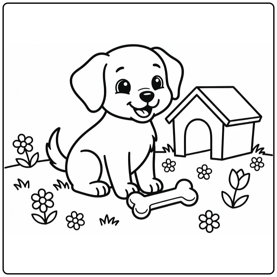 Cute animal coloring page featuring a backyard puppy