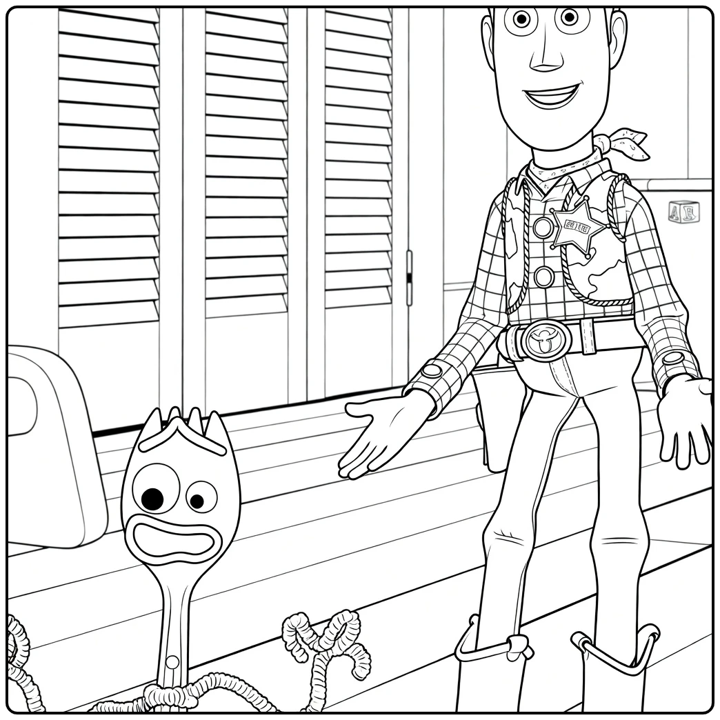 coloring page toy story 4 Woody and Forky adventure