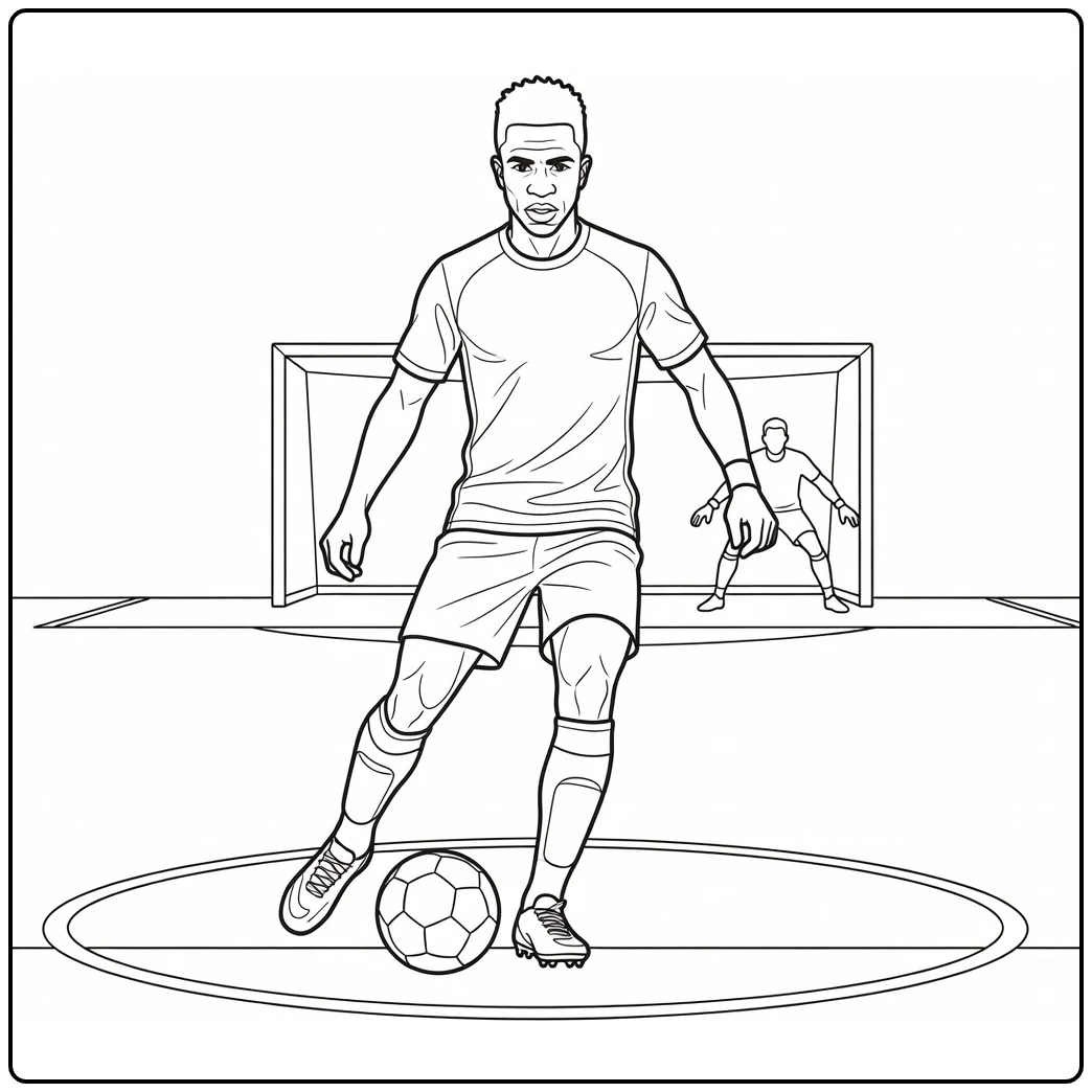 Vini Jr coloring page as he prepares to take a penalty kick