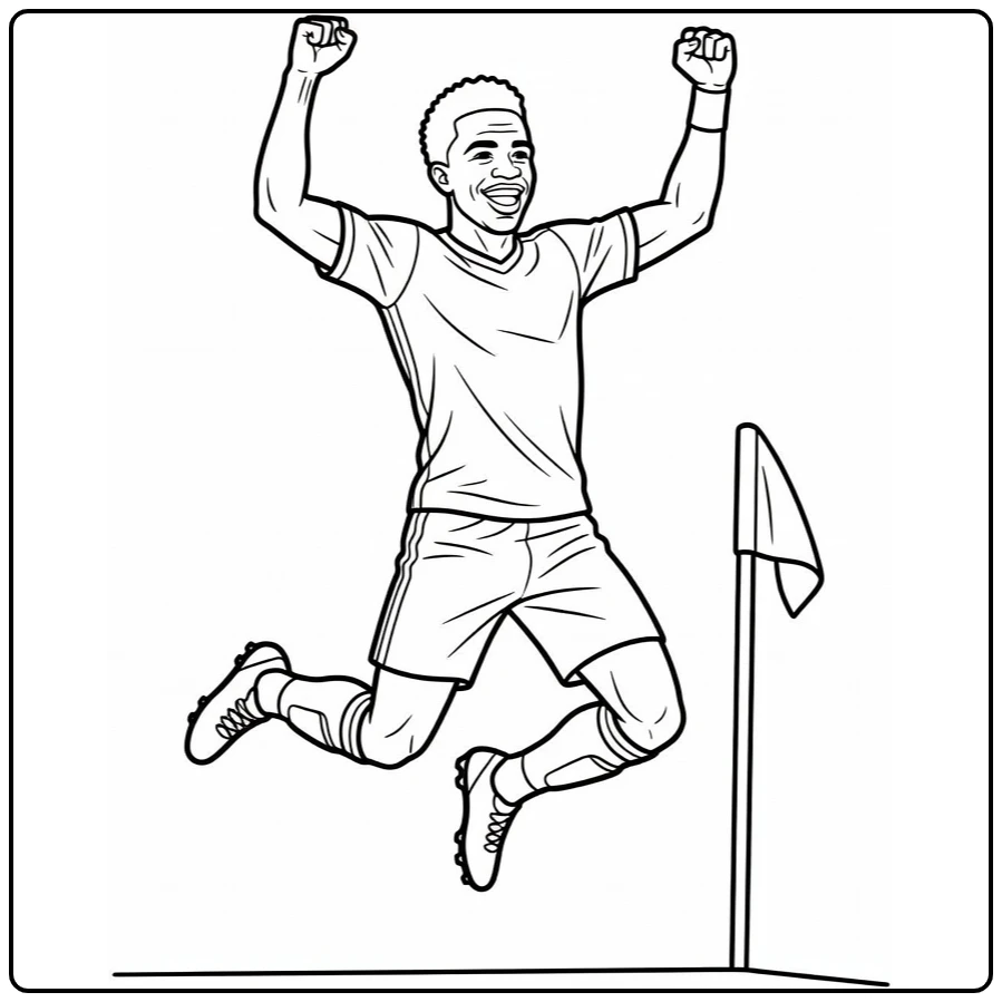 Vini Jr coloring page during an airborne celebration by the corner flag