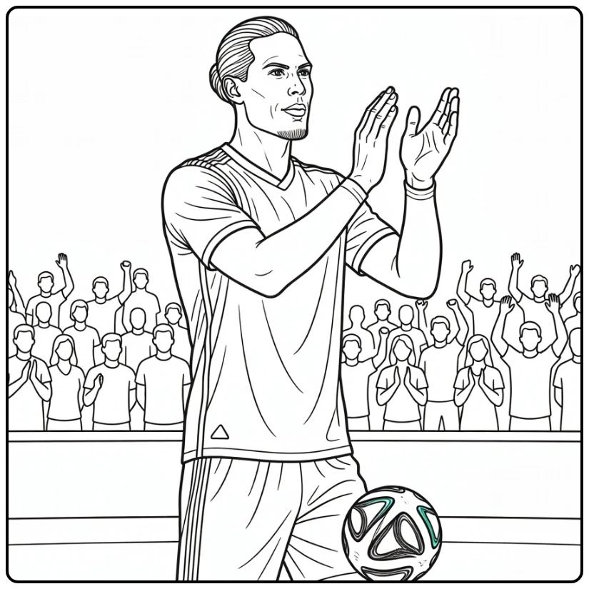 Supporter coloring page of Virgil van Dijk applauding the fans