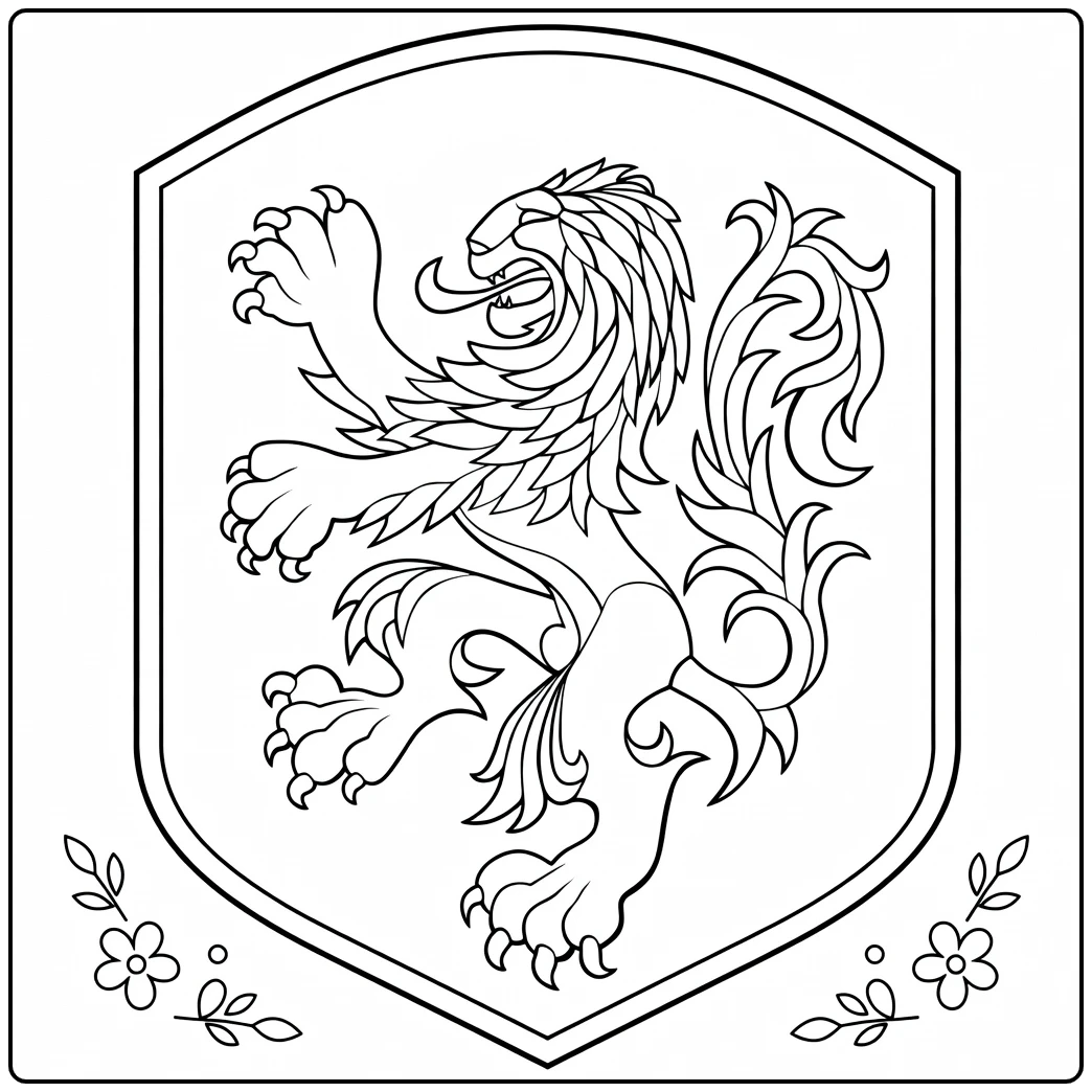 Netherlands soccer logo coloring page featuring a lion shield