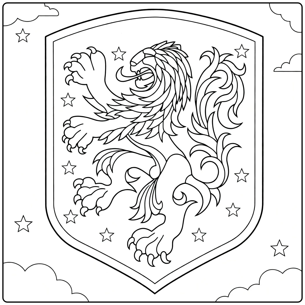 Netherlands soccer logo coloring page showing a lion crest