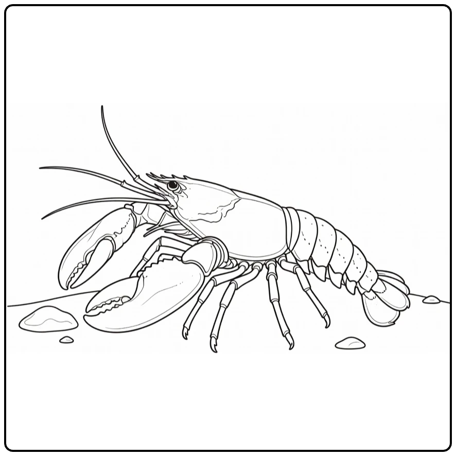 Sea animal coloring page featuring a lobster on the seabed